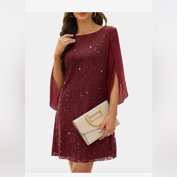 Dark Red Sequin Cocktail Dress - Picture 1 of 3